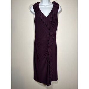 LAUREN RALPH LAUREN Plum Wine Ruffle Sleeveless Stretch Dress Old Money Size 4